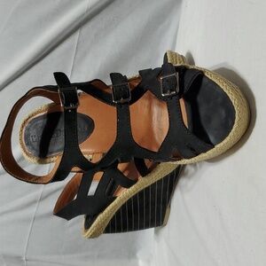 L'Amour Des Pieds ignacis black leather strappy wedge espadrille sandals